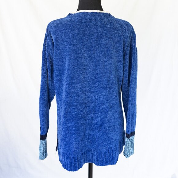 Vintage 90s Patchwork Knit Sweater Blue Striped | Retro - Picture 3 of 8